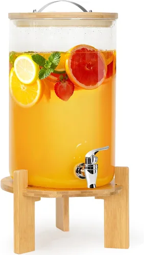 WILLOW WEAVE - Dispensador de bebidas de vidrio de 2.1 galones con soporte, dispensador grande de bebidas para fiestas, grifo a prueba de fugas,