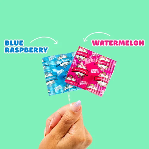 Miniatura 6 de SmartSweets Paletas, 3oz, sabor a frambuesa azul y sandía, caramelo duro con bajo contenido de azúcar (1g), bajo en calorías (40), sin edulcorantes