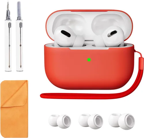 Miniatura 14 de Funda de silicona compatible con Apple AirPods Pro de 2ª generación, con kit de limpieza y 3 pares de puntas de repuesto para las orejas, LED