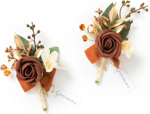 Miniatura 18 de Ling's moment Boutonniere para hombres, 2 piezas de novios, padrinos de boda, flores artificiales para bodas, bailes, regreso a casa, etc. Azul Azul