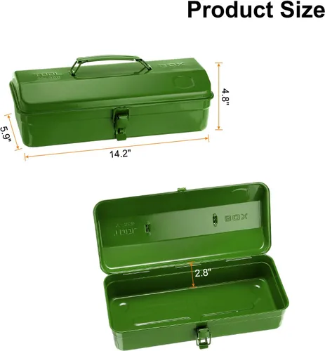 Miniatura 2 de HARFINGTON Caja de Herramientas 14.2" Caja de Herramientas de Acero Portátil Estilo Techo de Cadera con Cierre de Pestillo de Metal Cofre de Verde