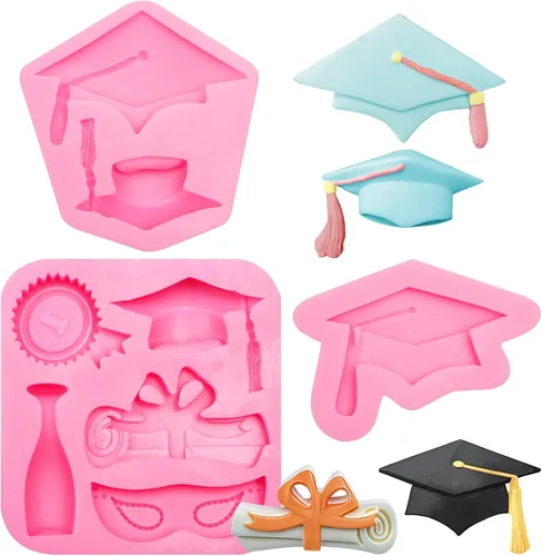 Miniatura 13 de Moldes de silicona para chocolate con tapa de graduación, moldes para hornear fondant de graduación 2023 para decoración de pasteles, decoración
