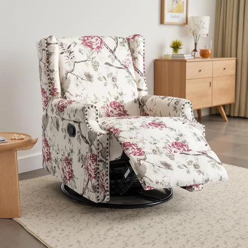 Miniatura 69 de Silla reclinable tapizada, sillón de ala floral con respaldo y reposapiés ajustables, cómoda silla decorativa para leer, sofá individual