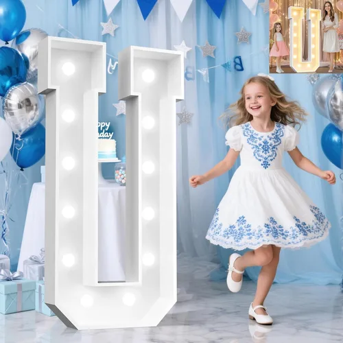 Miniatura 42 de Pooqla Letras de marquesina iluminadas de 3 pies, letras de marquesina con luz LED blanca fría y blanca cálida, letras de mosaico gigante para Letra
