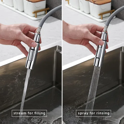 Miniatura 3 de Cabezal rociador desplegable para grifo de cocina, cabezal de repuesto de grifo de cocina de 2 funciones en forma de columna, 1.8 GPM G1/2