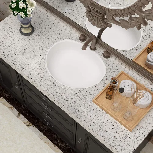 Miniatura 3 de Livelynine Papel de contacto de terrazo blanco con aspecto de granito, impermeable, para despegar y pegar, encimeras para cocina y baño, cubiertas