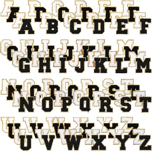 104 parches de letras termo-adhesivas de felpilla de la A-Z, parches de reparación del alfabeto, parches de letras bordadas para coser con borde