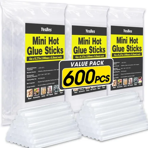 Paquete de 600 mini barras de pegamento caliente, 4 pulgadas de largo x 0.27 pulgadas de diámetro para mini pistolas de pegamento, multiusos para