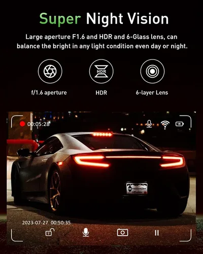 Miniatura 5 de Cámara de salpicadero delantera y trasera, cámara doble WiFi 4K+1080P para automóviles con aplicación, grabadora de salpicadero de 3" IPS, visión