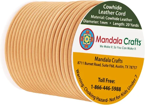 Miniatura 32 de Mandala Crafts Cordón Redondo de Cuero de Piel de Vaca Genuino Beige para Fabricación de Joyas Kumihimo Carrete de Cuerda de Cuero - Cordón