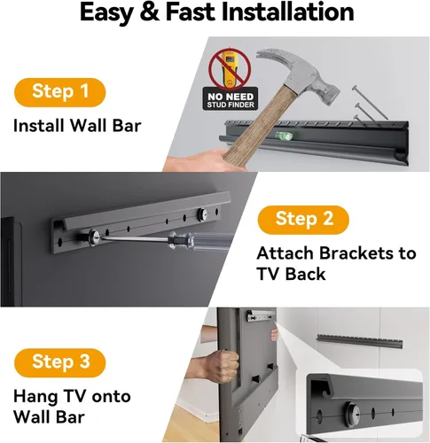 Miniatura 6 de Soporte de pared para TV sin tachuelas para televisores de 12 a 55 pulgadas, soporte de TV sin taladro que soporta hasta 100 libras, soporte de TV