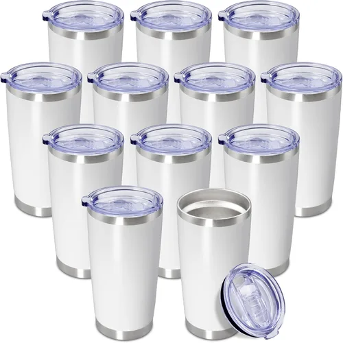Vaso de viaje de café de 20 onzas a granel con tapa, acero inoxidable de doble pared aislada al vacío, tazas con recubrimiento en polvo, para Blanco