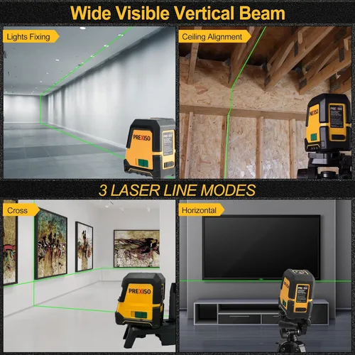 Miniatura 2 de PREXISO Nivel láser autonivelante – Láser de línea cruzada recargable de 100 pies, herramienta niveladora de línea verde para construcción