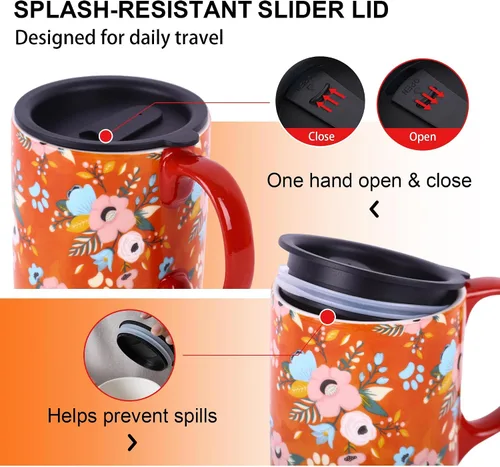 Miniatura 9 de Topadorn Taza de café de viaje de 17oz de cerámica con tapa sellada, taza de té con caja de color, apta para microondas y lavavajillas, taza de café