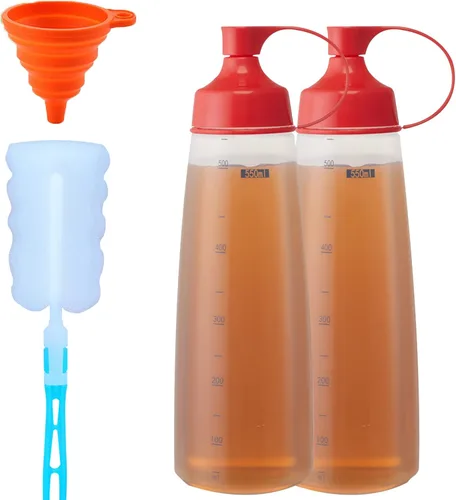 Miniatura 13 de Botellas exprimibles de condimentos para salsas, panqueques de plástico – boca ancha para cocina, ketchup mostaza, botella vacía para glaseado