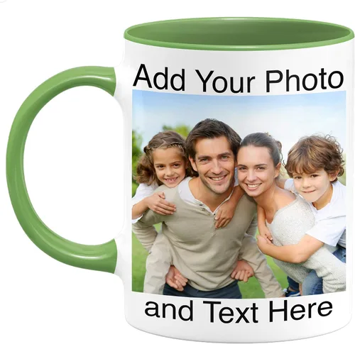 Taza de café con foto personalizada, taza de cerámica personalizada, 11 onzas, apta para microondas, divertida, reutilizable, verde
