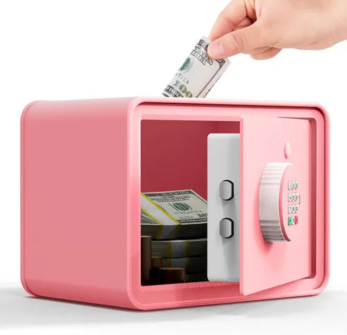Miniatura 9 de Caja Fuerte Mini para Niños Caja de Dinero Pequeña – GoldenKey Negro Macarrón 7"x9.4"x6.3" Caja Fuerte de Seguridad de Dinero con Ranura