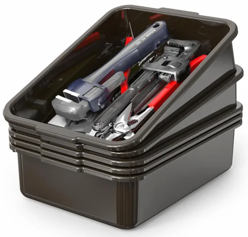 Miniatura 10 de 5 paquetes de cajas/bolsas de tinas de autobús comerciales, contenedor de almacenamiento de plástico blanco con asas/lavabo (8 litros)