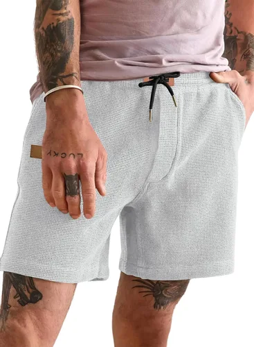 Miniatura 24 de JMIERR pantalones cortos casuales de 5"/ 7" para hombre, con cintura elástica de estilo gofrado, cordón de ajuste, pantalones cortos