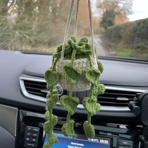 Miniatura 5 de Adorno para colgar en automóvil, lindo adorno de planta de ganchillo para espejo retrovisor, decoración de espejo retrovisor tejido a mano, Floret