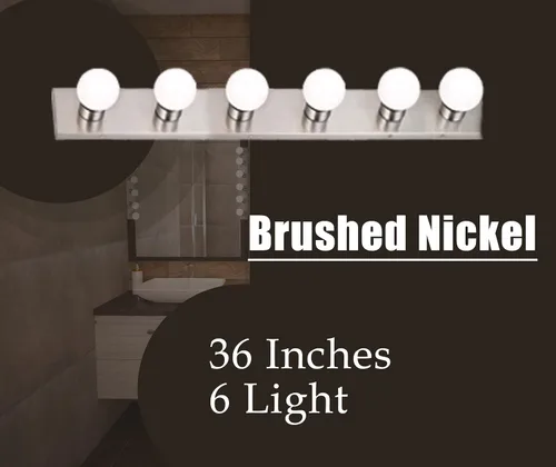 Miniatura 2 de Lighting - Tira de seis luces para tocador, estilo Hollywood, con placas de níquel cepillado, accesorios de grado de salón para dormitorio, baño