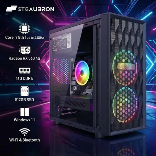 Miniatura 2 de STGAubron Computadora de escritorio para juegos, Radeon RX 560 4G, Intel Core i7 8ª generación hasta 4.1GHz, 16G DDR4, 512G SSD, WiFi 6 y BT 5.2