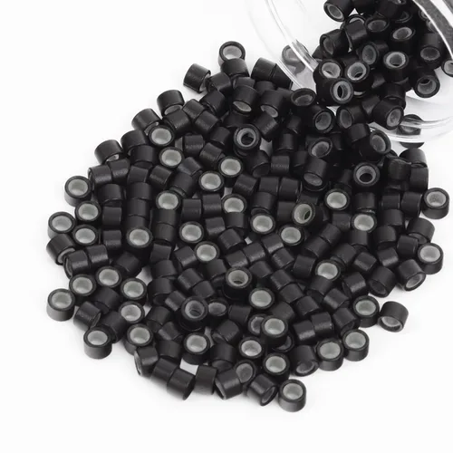 Miniatura 48 de Vlasy 100 Piezas Cuentas de Nano Anillo con Forro de Silicona para Extensiones de Cabello Humano con Nano Anillo 5 Colores Opcionales (Negro)