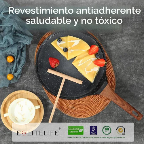 Miniatura 5 de ESLITE LIFE Sartén para crepas de 9.5 pulgadas con esparcidor, sartén Dosa con revestimiento de granito antiadherente, sartén Roti Tawa Comal