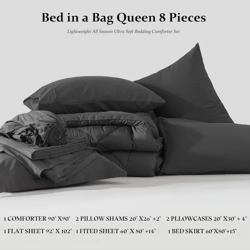 Miniatura 8 de Newspin - Juego de edredón de 6 piezas y tamaño individual XL, ropa de cama en una bolsa, con edredón y sábanas, fundas de almohada, sábana