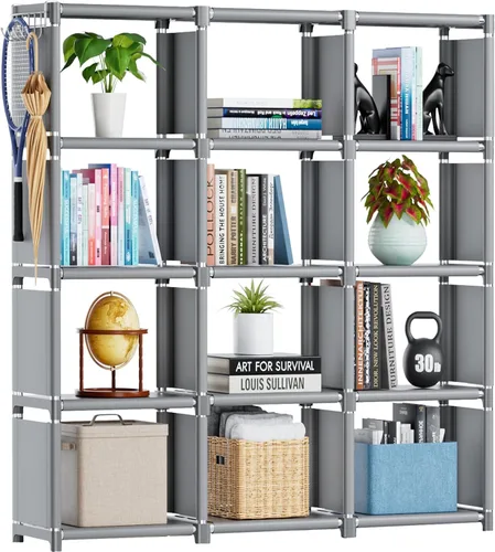 Mavivegue - Estante organizador de almacenamiento de 12 cubos, estante de bricolaje para libros, estantes organizadores de almacenamiento de Gris