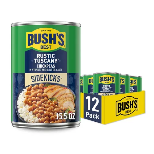 BUSH'S BEST Latas de Garbanzos Rústicos de la Toscana de 15.5 oz, fuente de proteína vegetal y fibra, bajas en grasa, sin gluten, (paquete de 12)
