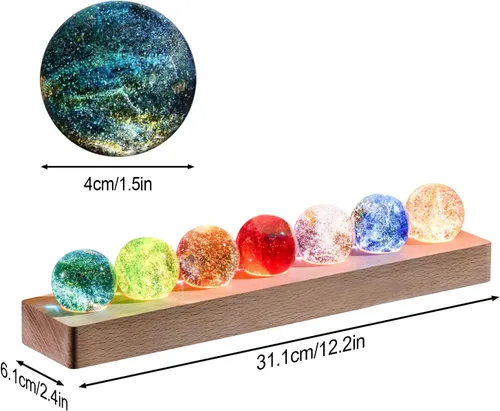 Miniatura 2 de Bola de cristal con base de luces LED de madera, luz nocturna de cristal colorida, 7 bolas de cristal, luces USB decorativas, mesa USB, lámpara