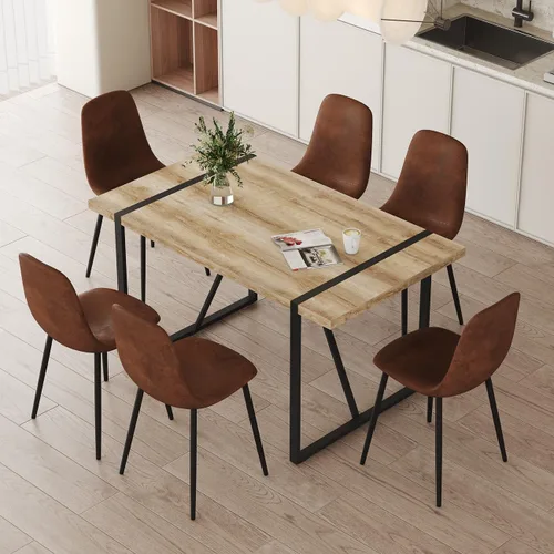 Miniatura 15 de Juego de mesa de comedor moderna de 55 pulgadas para 4, mesa de comedor negra y marco de metal dorado, mesa de comedor rectangular con 4 sillas