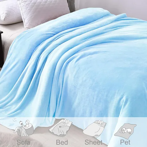 Miniatura 4 de Exclusivo Mezcla Manta de vellón para sofá, cama, súper suave y cálida, para uso en todas las estaciones, acogedora, afelpada, ligera, azul hielo