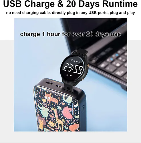 Miniatura 3 de Kids Pedometer Fitness Watch Without App/Bluetooth, Rechargeable Sports Watch with 21-Day Battery Life, IP68 Waterproof Watch with Alarm Clock Timer