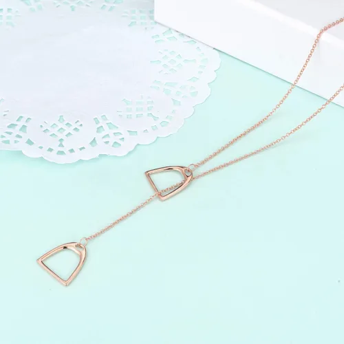 Miniatura 5 de YFN collar Lariat con estribos de caballo dobles, de plata esterlina 925