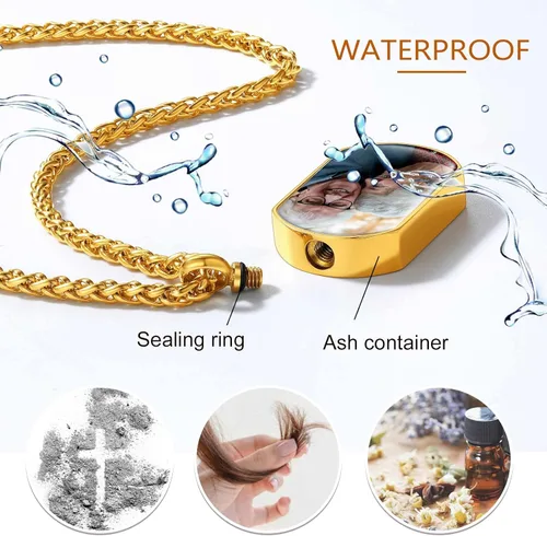 Miniatura 157 de FindChic Collares personalizados con urna para cenizas, barra vertical, gato, luna, reloj de arena, garra de perro, acero inoxidable, chapado en oro