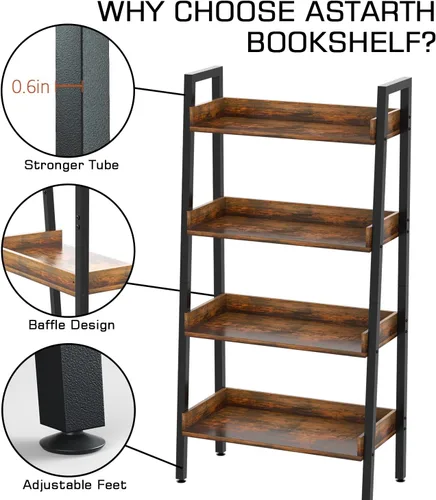 Miniatura 3 de ASTARTH Estantería de 4 niveles con estante abierto para almacenamiento, estante de escalera y estanterías para dormitorio, sala de estar, cocina