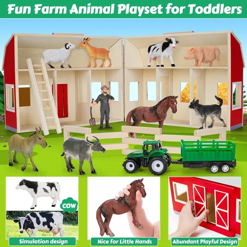 Miniatura 2 de GMAOPHY Juguetes de Animales de Granja para Niños de 3+ Años, Niños y Niñas, Gran Granja de Madera con Figuras de Animales para Niños, Juego