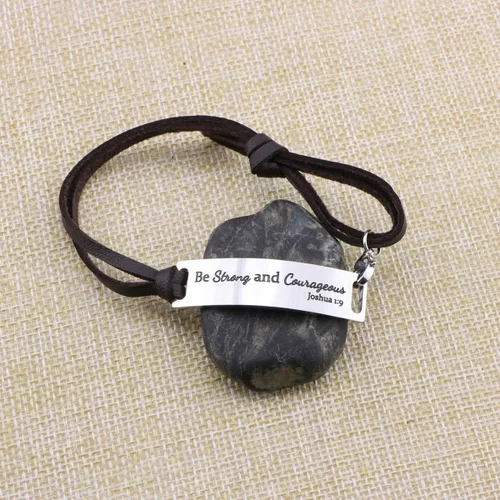 Miniatura 5 de Yiyang Pulsera de cuero inspiradora para mujer, joyería de plata con versículo bíblico grabado cristiano