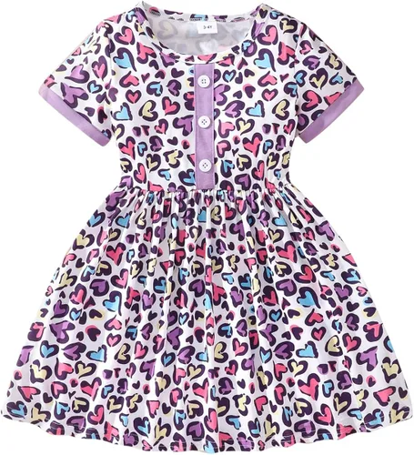 Vestidos de verano para niñas pequeñas, túnica de dinosaurio, vestido casual de manga corta, vestido de patinadora para niños pequeños, 2-7T