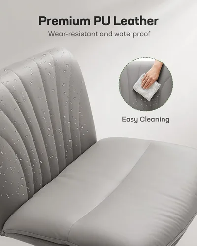 Miniatura 5 de Marsail Silla de escritorio sin brazos con ruedas: Silla amplia de cuero sintético con piernas cruzadas, silla giratoria ajustable y cómoda
