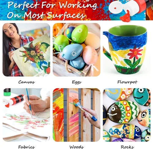 Miniatura 7 de Caliart Juego de pintura acrílica de 24 colores, botellas grandes de 4 onzas / 4.1 fl oz con 12 pinceles, kit de pintura artesanal para adultos