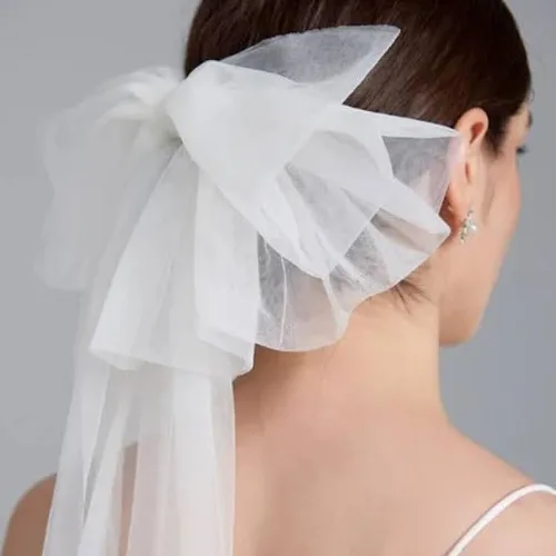 Miniatura 3 de Cliory White Hair Bow Veil Bridal Hair Bow Veil Short Bridal Veil White Tulle Veil Bride Veil Clip Bachelorette Party Hair Veil Accessories for