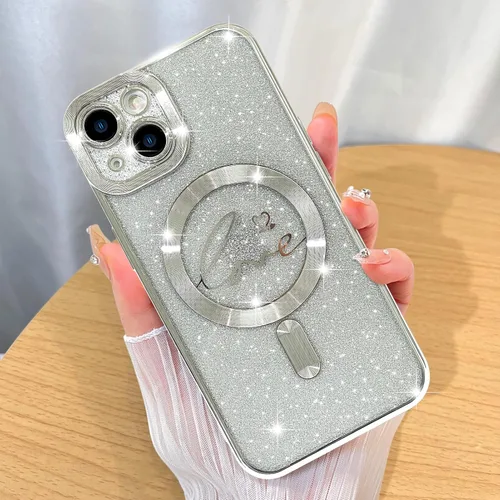 Miniatura 59 de ZIYE Funda Magnética Diseñada para iPhone 11 Funda con Purpurina Plateado de Lujo Corazón de Amor Compatible con MagSafe Funda Transparente