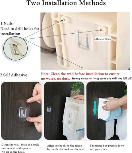 Miniatura 3 de Soporte de papel higiénico para montaje en pared, dispensador de papel higiénico de plástico impermeable a prueba de gatos con estante, autoadhesivo