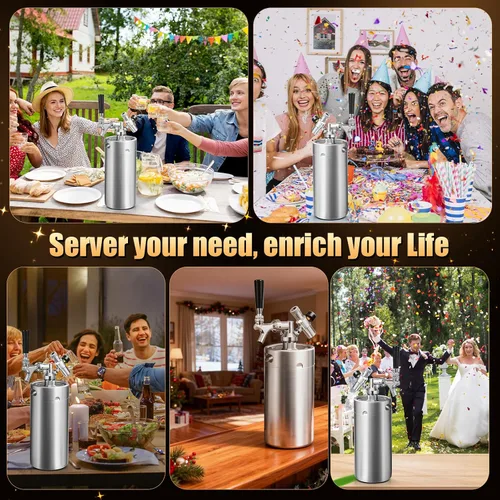 Miniatura 9 de Mini Growler de barril de 128 onzas, sistema dispensador de cerveza de barril portátil, sistema de grifo de cerveza de acero inoxidable, mantiene