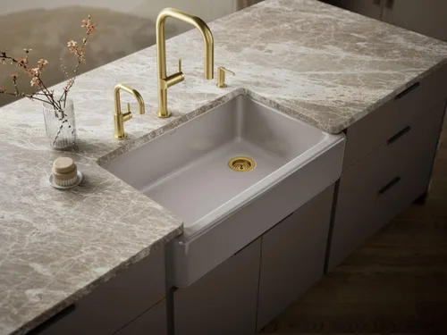 Miniatura 37 de KOHLER Whitehaven® K-6427-42 - Fregadero de cocina empotrado de 35-3/4 pulgadas, autorecortable, Smart Divide, Grande/Mediano con Delantal alto