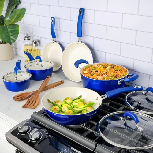 Miniatura 6 de Kenmore Arlington - Utensilios de cocina de inducción de aluminio forjado con revestimiento de cerámica antiadherente con asas de baquelita, juego