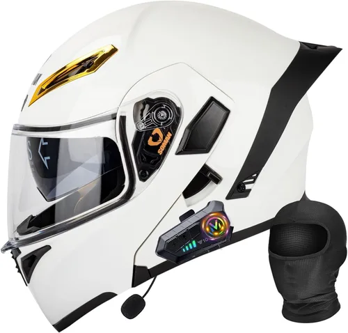Miniatura 15 de Casco Bluetooth Moto DOT Aprobado Casco Abatible, Casco Integrado De Moto, Cascos Abatible con Doble Visera, Ventilación Forro, para La Respuesta